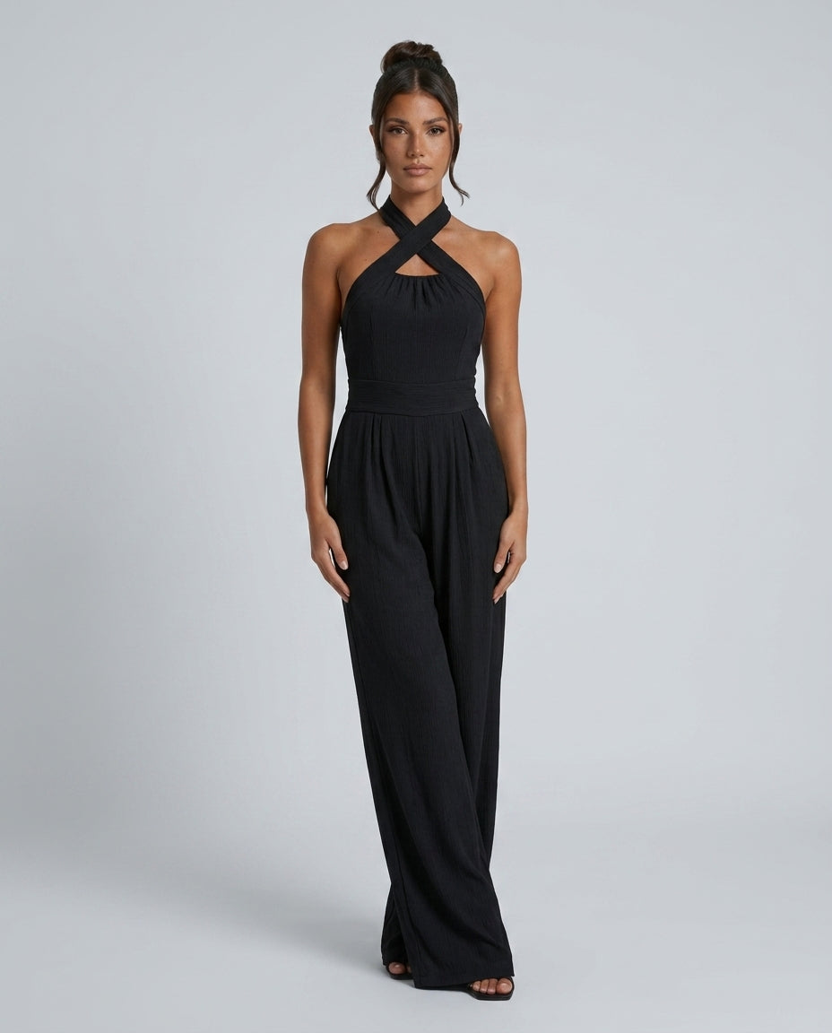 Paloma | Cross Halter Wide-Leg Jumpsuit