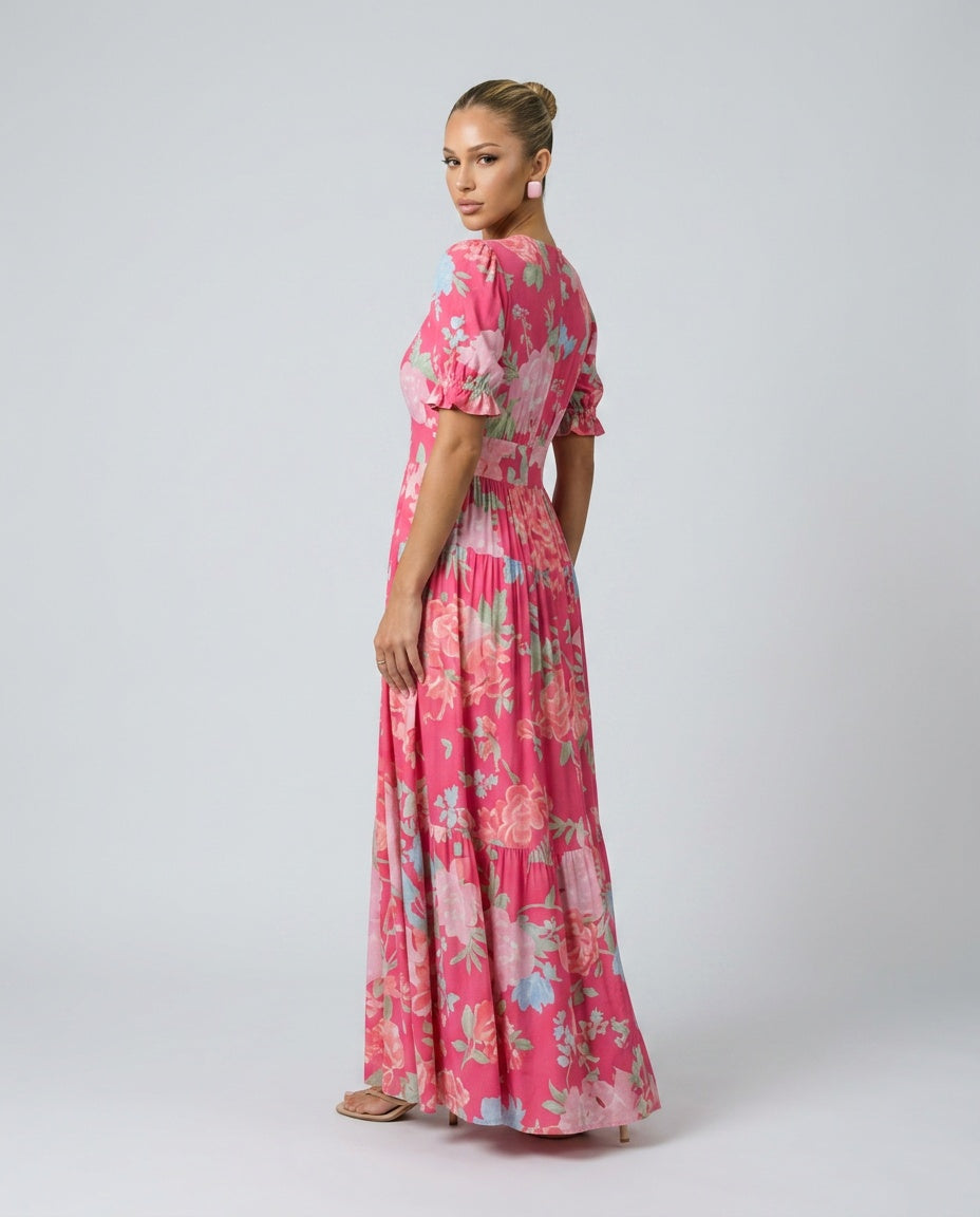 Josie | Short Sleeve V-Neck Floral Midi Dress