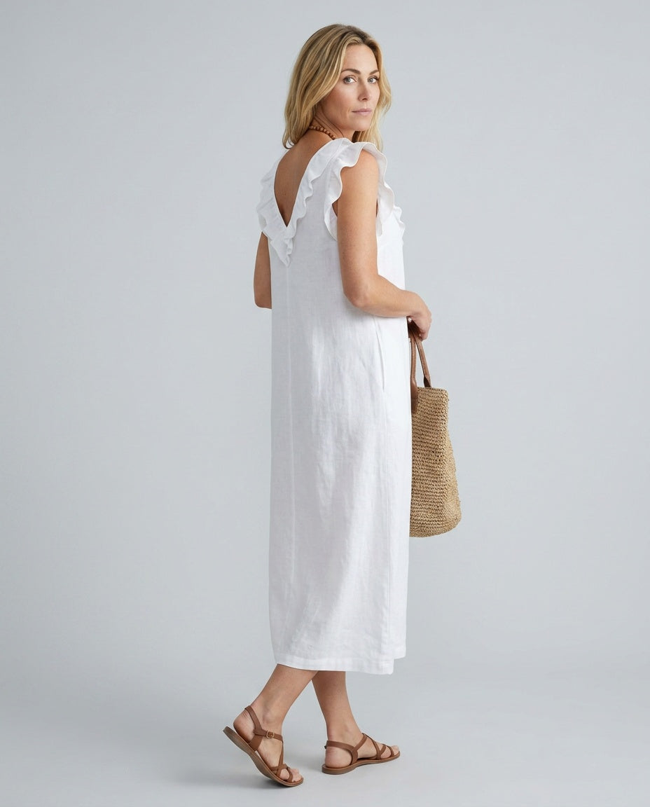 Adara | Ruffle Trim Sleeveless Midi Dress