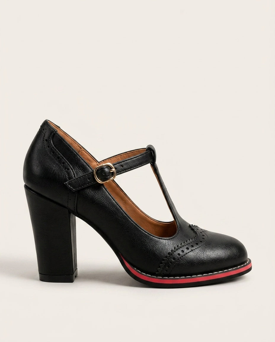 Orsini | Brogue T-Bar Block Heel Shoes