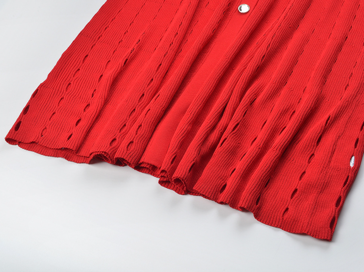 Ines | Perforated Short Sleeve Knit Midi Dress