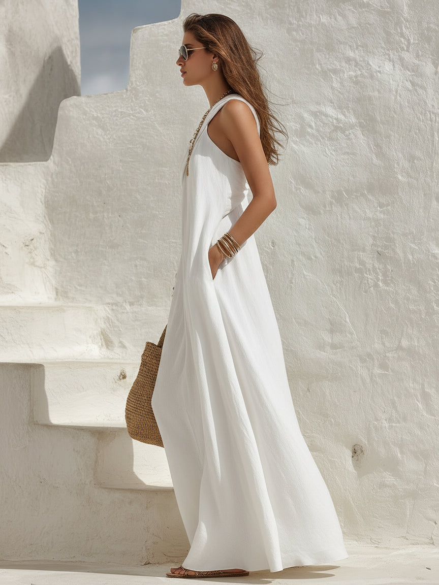 Valeria | One-Shoulder Linen-Blend Boho Maxi Dress