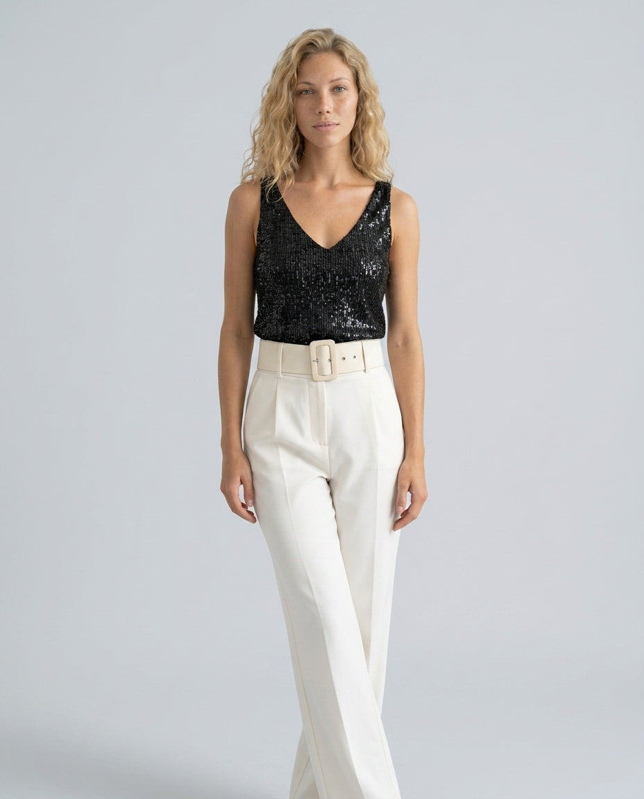 Ava | Sequin V-Neck Sleeveless Top