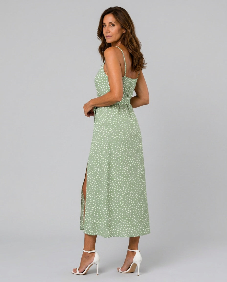 Aubrey | Polka Dot Wrap Midi Dress with Side Split