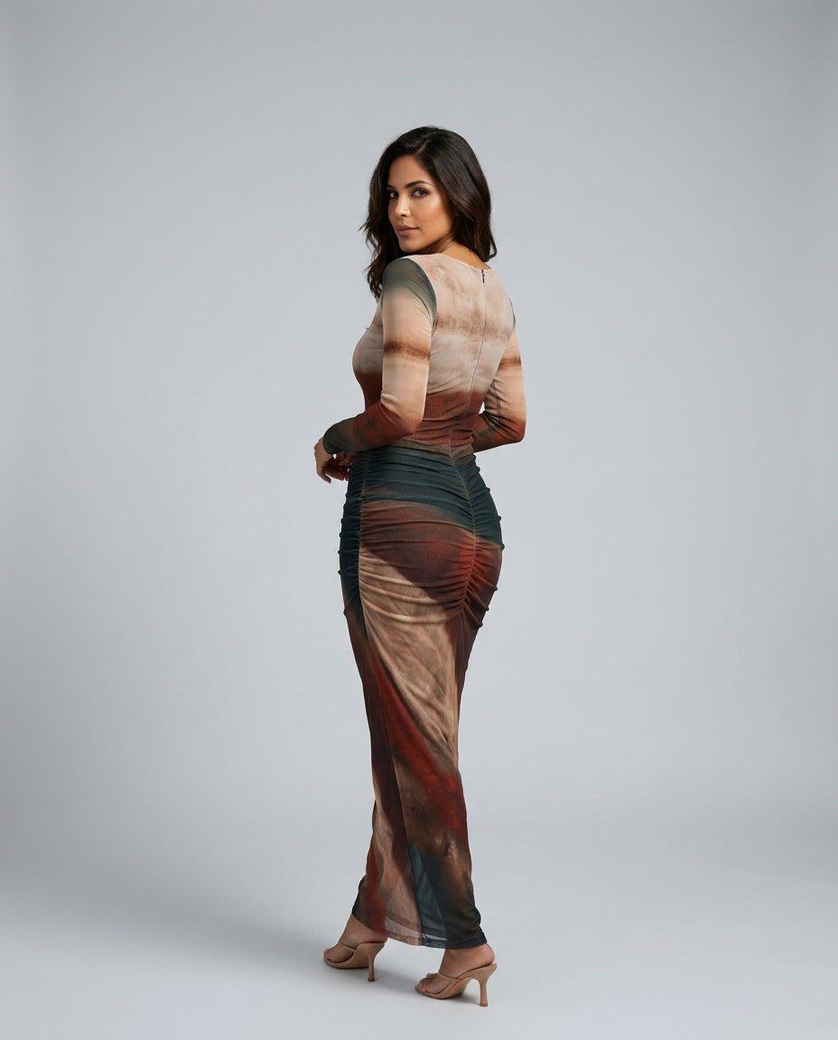 Vera | Printed Long Sleeve Bodycon Maxi Dress