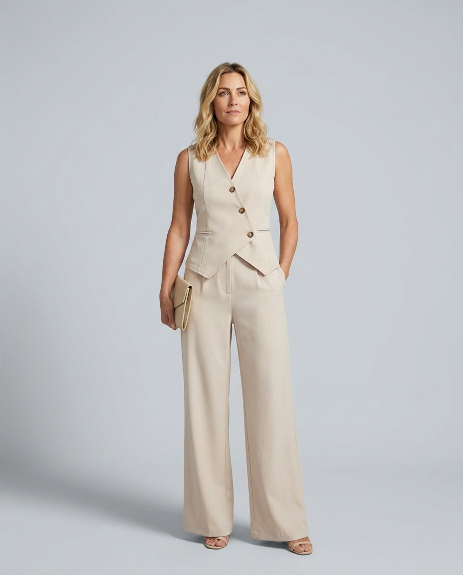 Lenora | Sleeveless Waistcoat & Wide-Leg Trouser Set