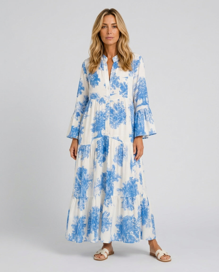 Daniela | Printed Button-Front Maxi Dress with Pockets