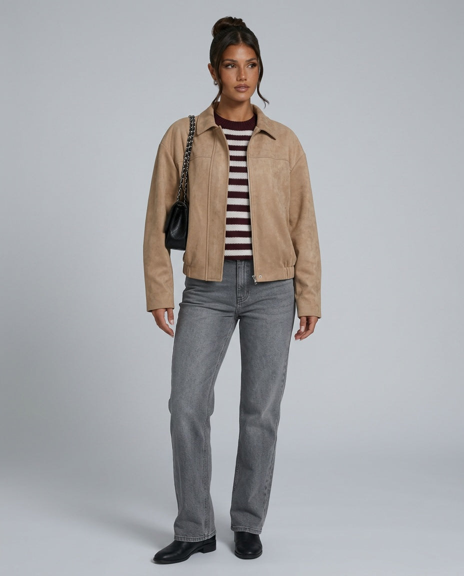 Seraphina | Oversized Suede-Look Bomber Jacket