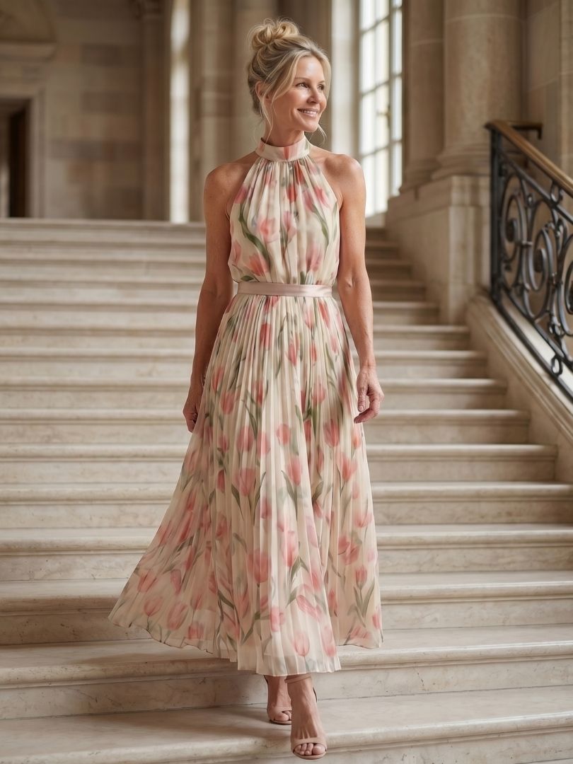 Helena | Halter Neck Floral Midi Dress
