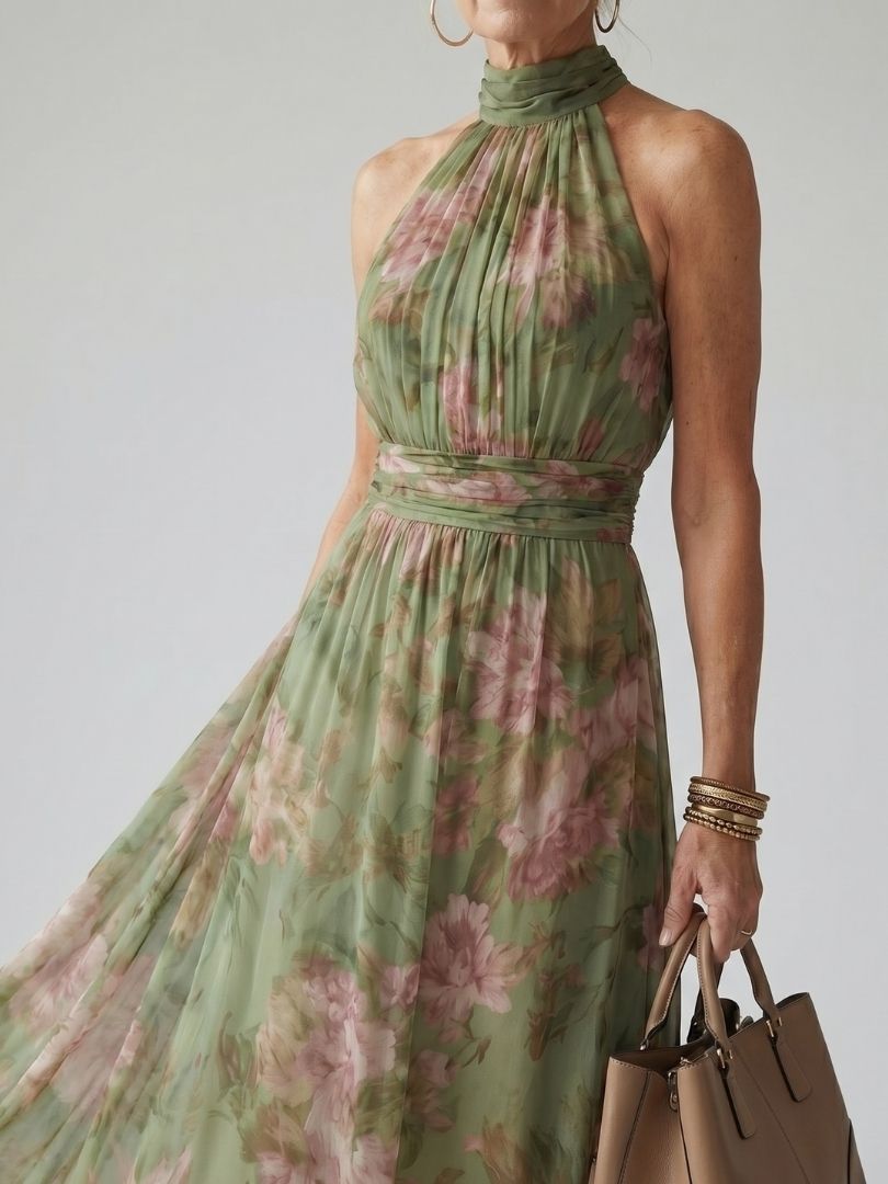 Isabela | Gathered Halter Midi Dress