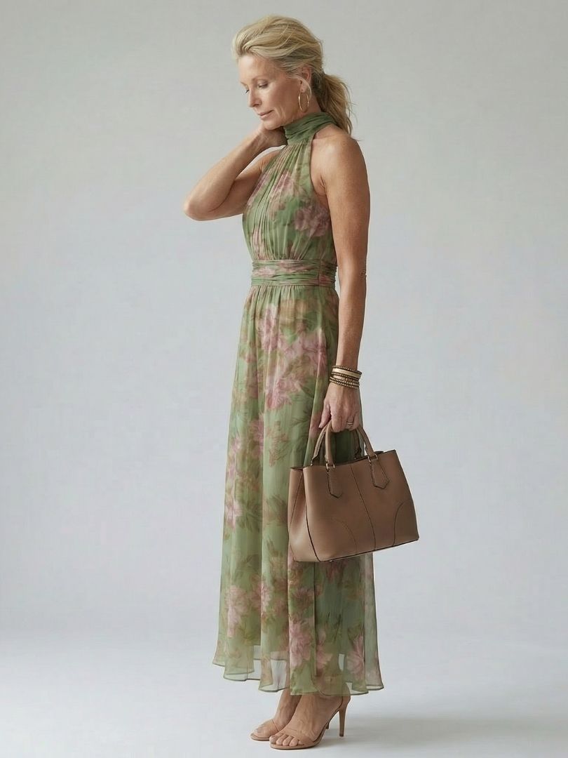 Adeline | Gathered Halter Midi Dress