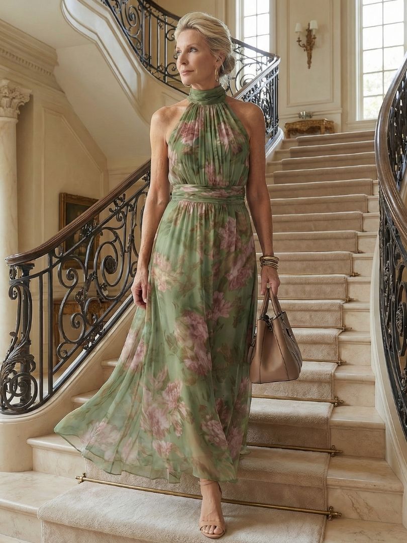 Adeline | Gathered Halter Midi Dress
