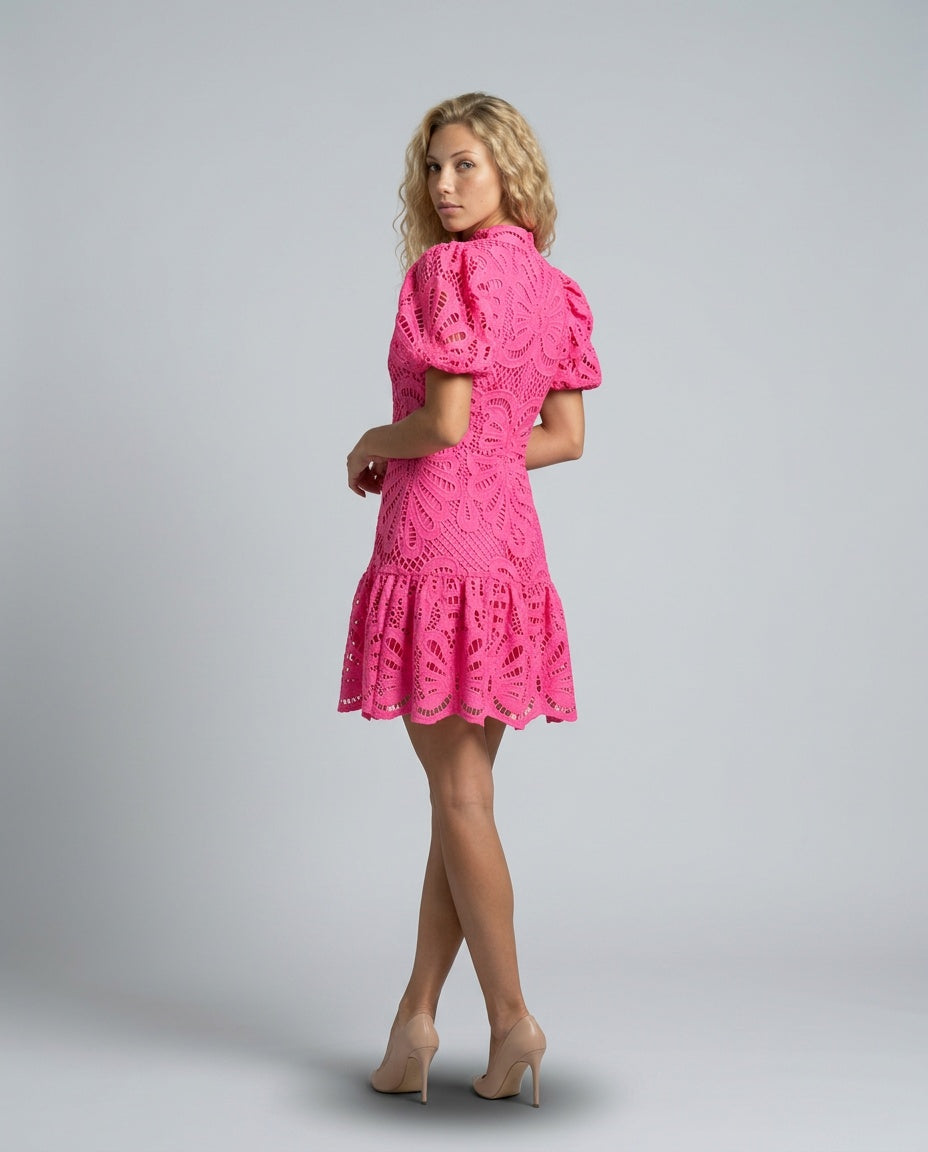 Ottilie | High Neck Puff Sleeve Lace Mini Dress