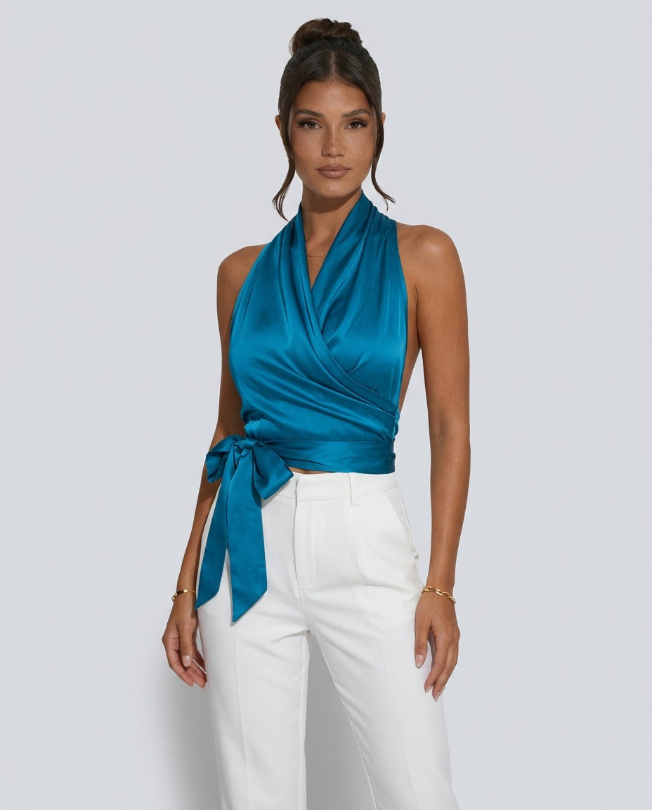 Valentina | Draped Halter Neck Wrap Top