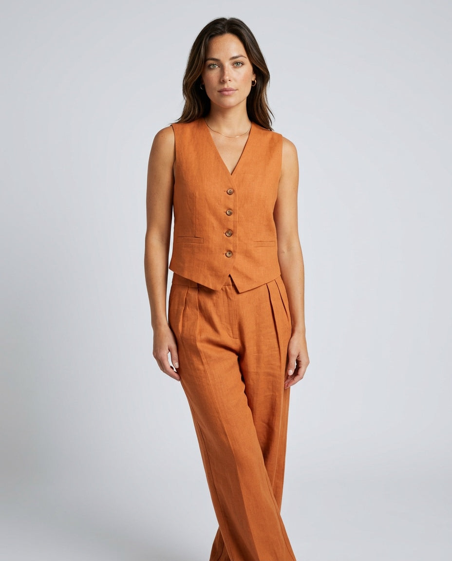 Orla | Sleeveless Linen-Blend Vest & Trousers Co-ord Set