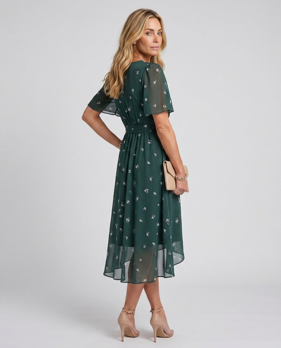 Hazel | Flutter Sleeve Gathered Waist Floral Midi Dress