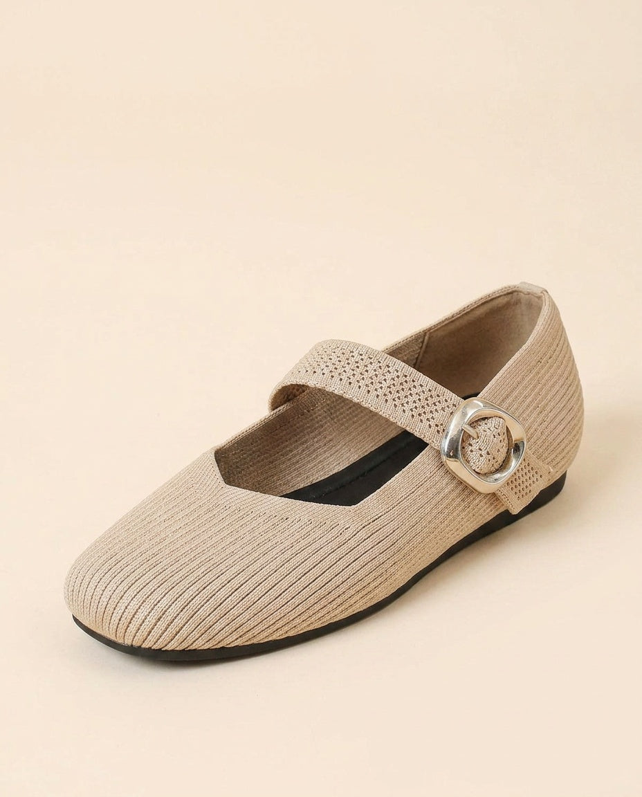 Giselle | Square Toe Knit Mary Jane Flats