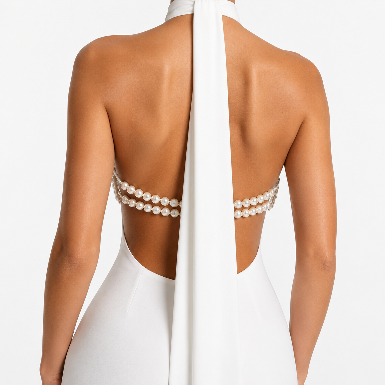 Reina | Backless Pearl Chain Maxi Dress