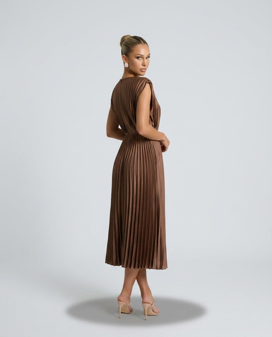 Elin | Pleated Deep V-Neck Midi Dress