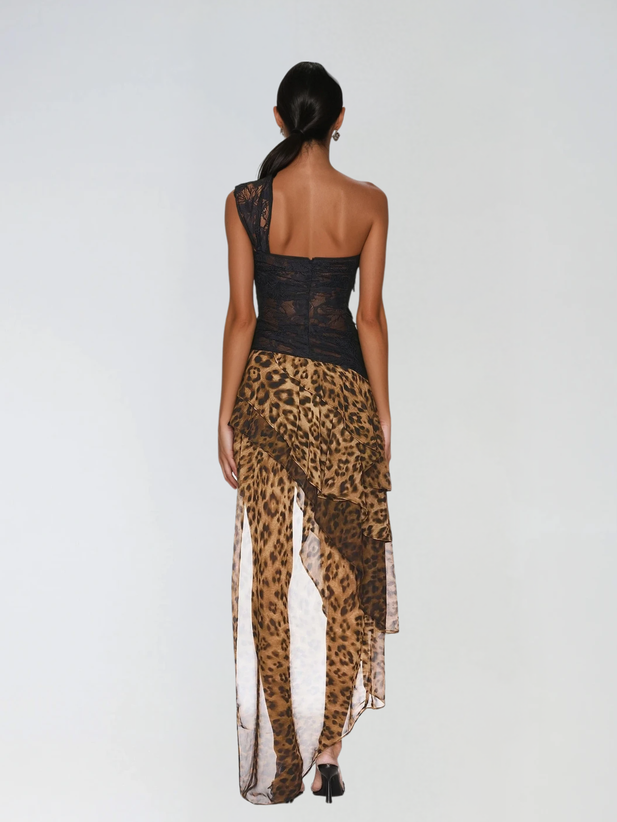Raelira | One-Shoulder Lace Leopard Maxi Dress