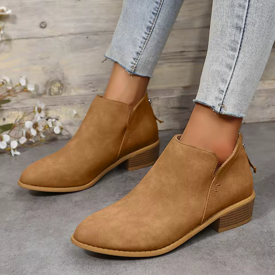 Elisa | Pointed Toe Low Block Heel Ankle Boots