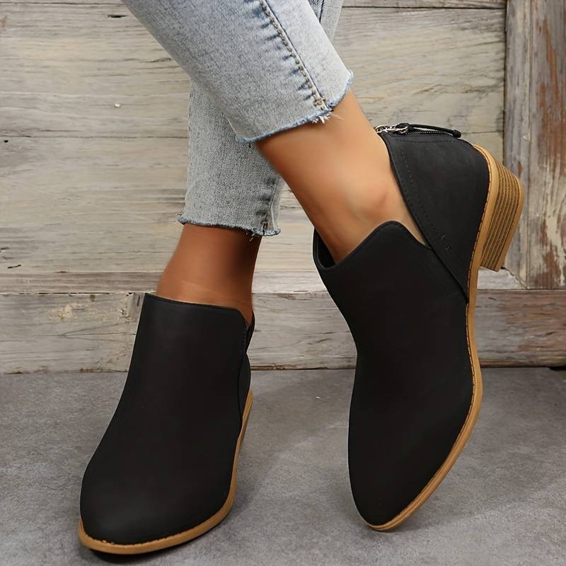 Elisa | Pointed Toe Low Block Heel Ankle Boots