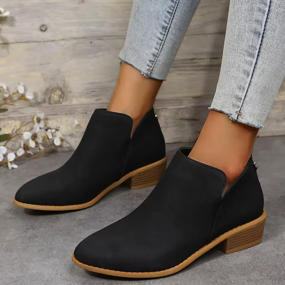 Elisa | Pointed Toe Low Block Heel Ankle Boots