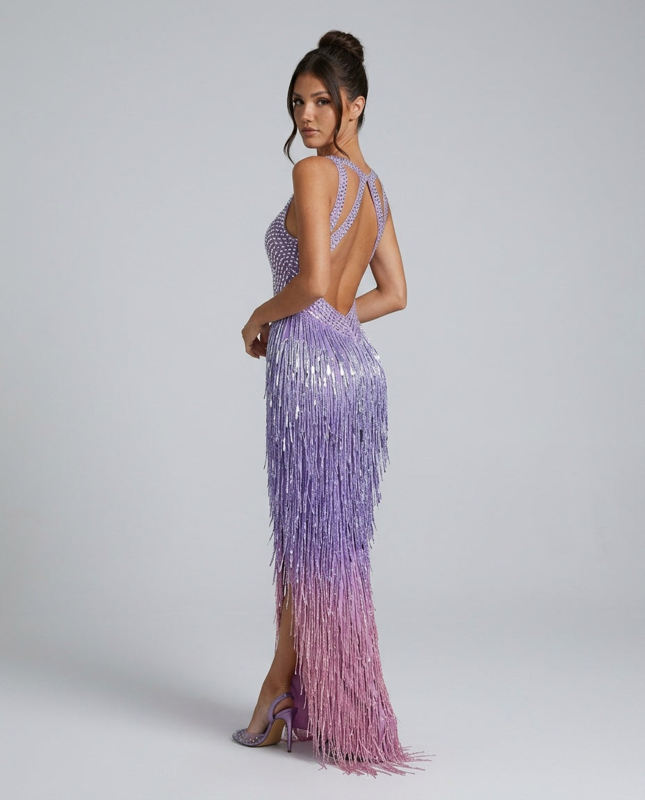 Coralie | Fringe Rhinestone Maxi Dress