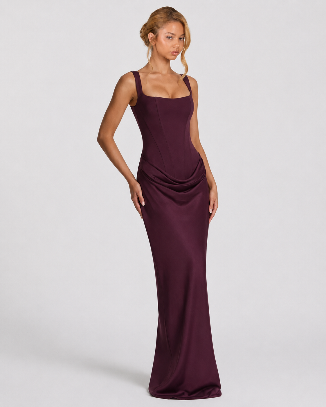 Ruby | Corset Maxi Dress with Draped Skirt