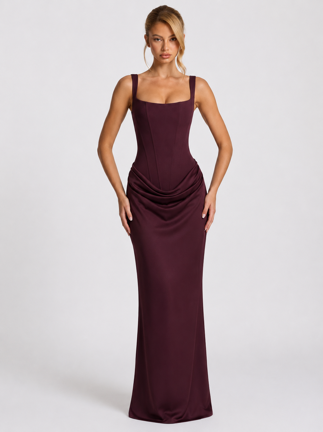 Ruby | Corset Maxi Dress with Draped Skirt