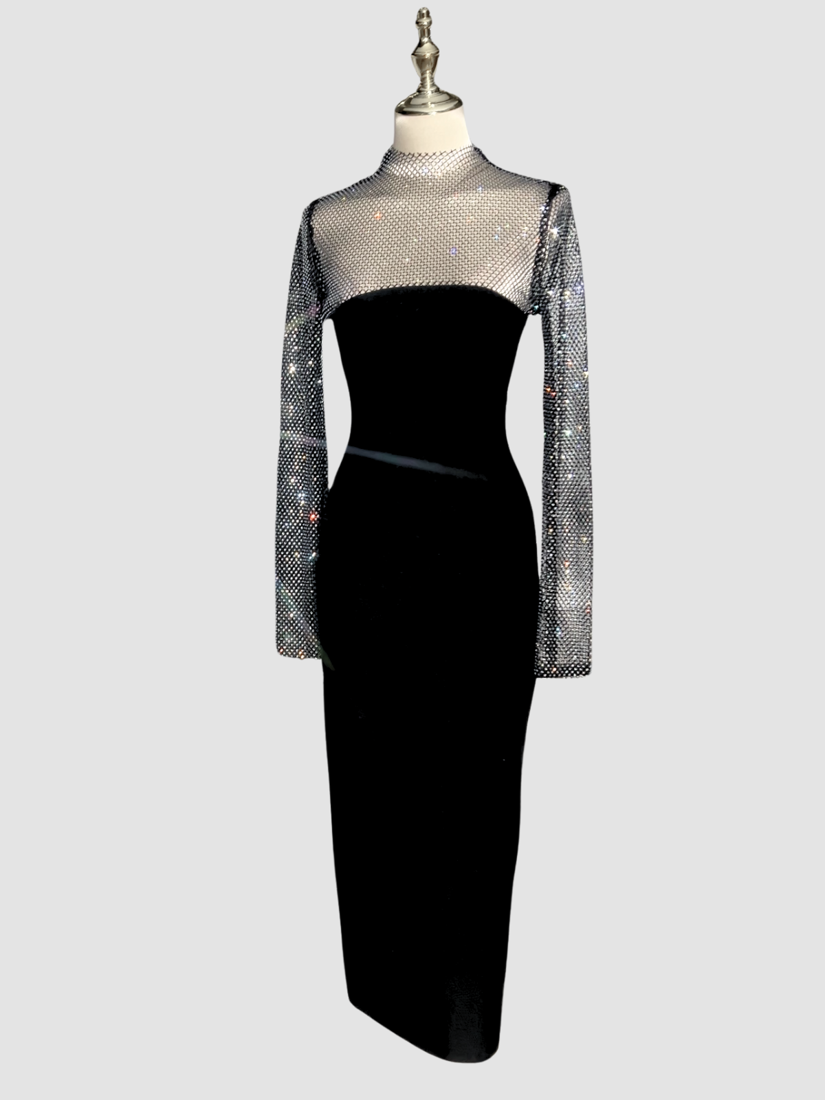 Valentina | Long Sleeve Crystal Bandage Midi Dress