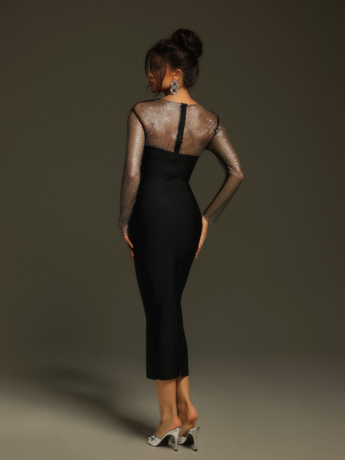 Valentina | Long Sleeve Crystal Bandage Midi Dress