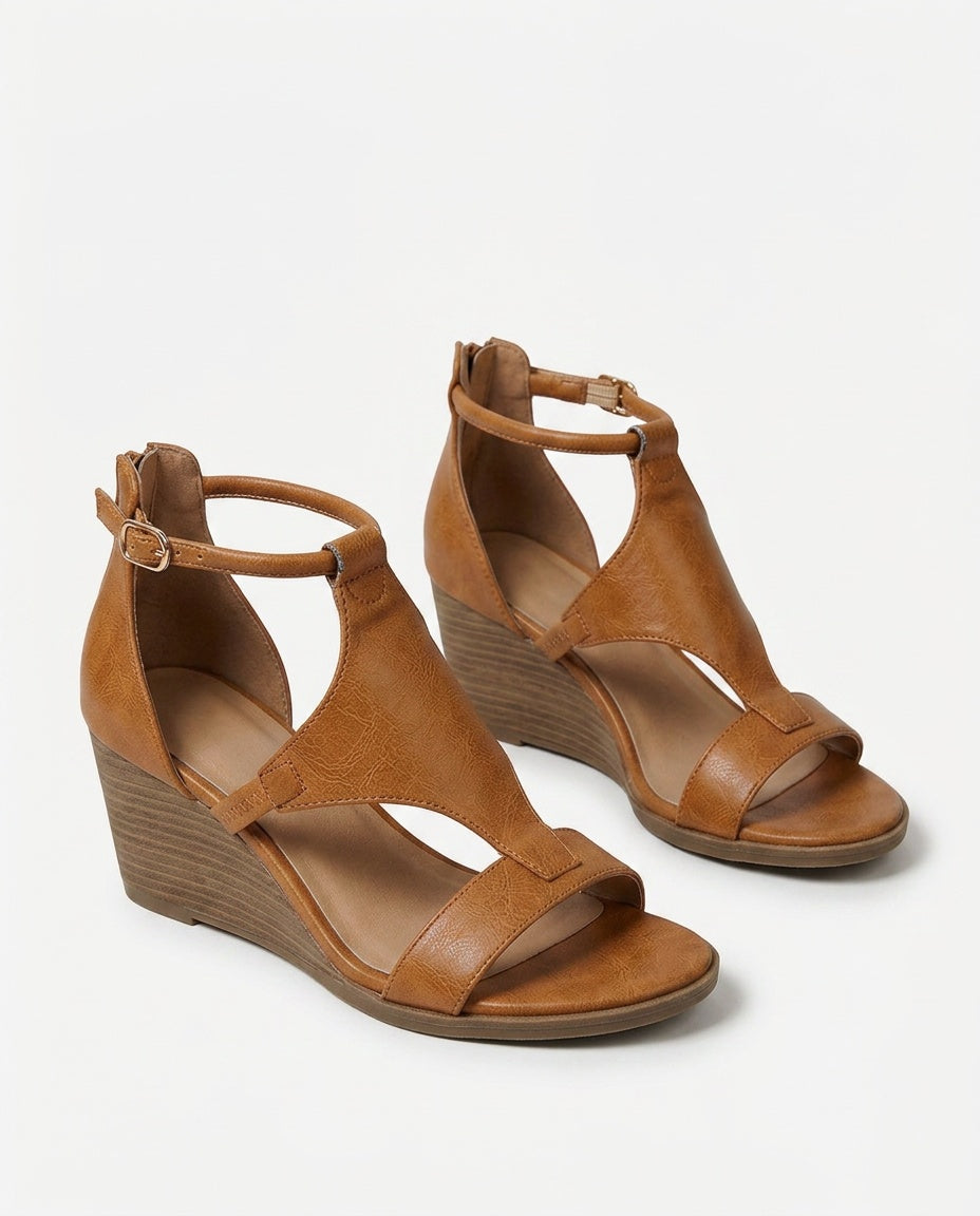 Fleur | Leather-Look Wedge Sandals