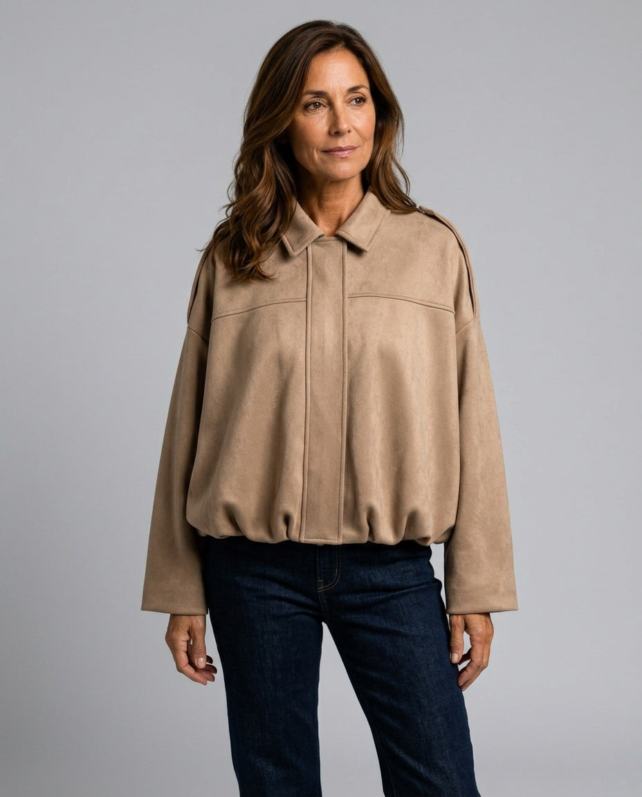 Quinn | Long Sleeve Faux Suede Bomber Jacket