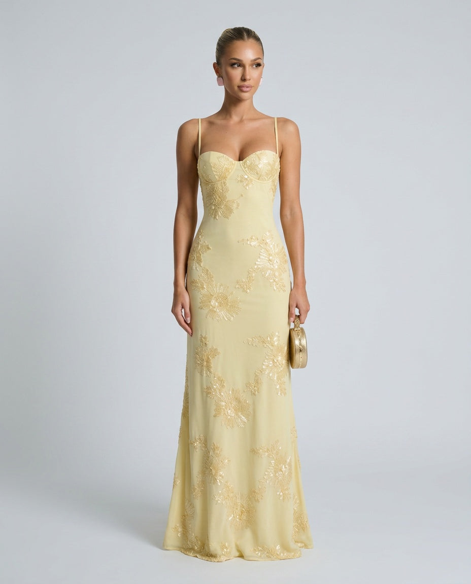 Kira | Spaghetti Strap Corset Bodice Maxi Dress