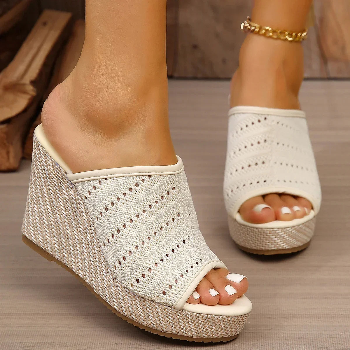 Rocio | Perforated Knit Espadrille Wedge Sandals