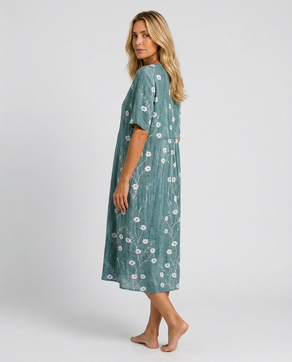 Isolde | Short Sleeve Floral Midi Dress