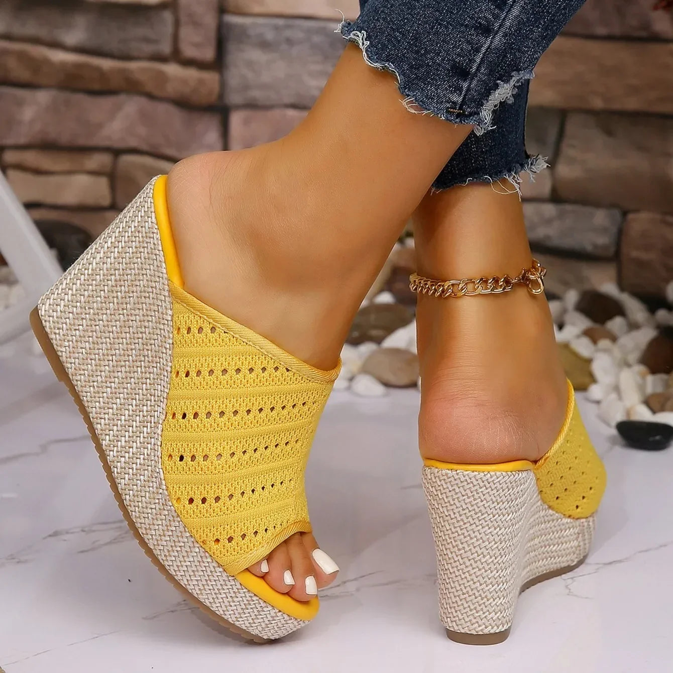 Rocio | Perforated Knit Espadrille Wedge Sandals