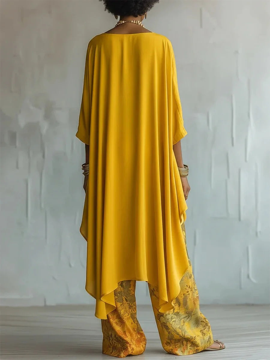 Belen | Printed Asymmetric Top & Wide-Leg Trousers Set