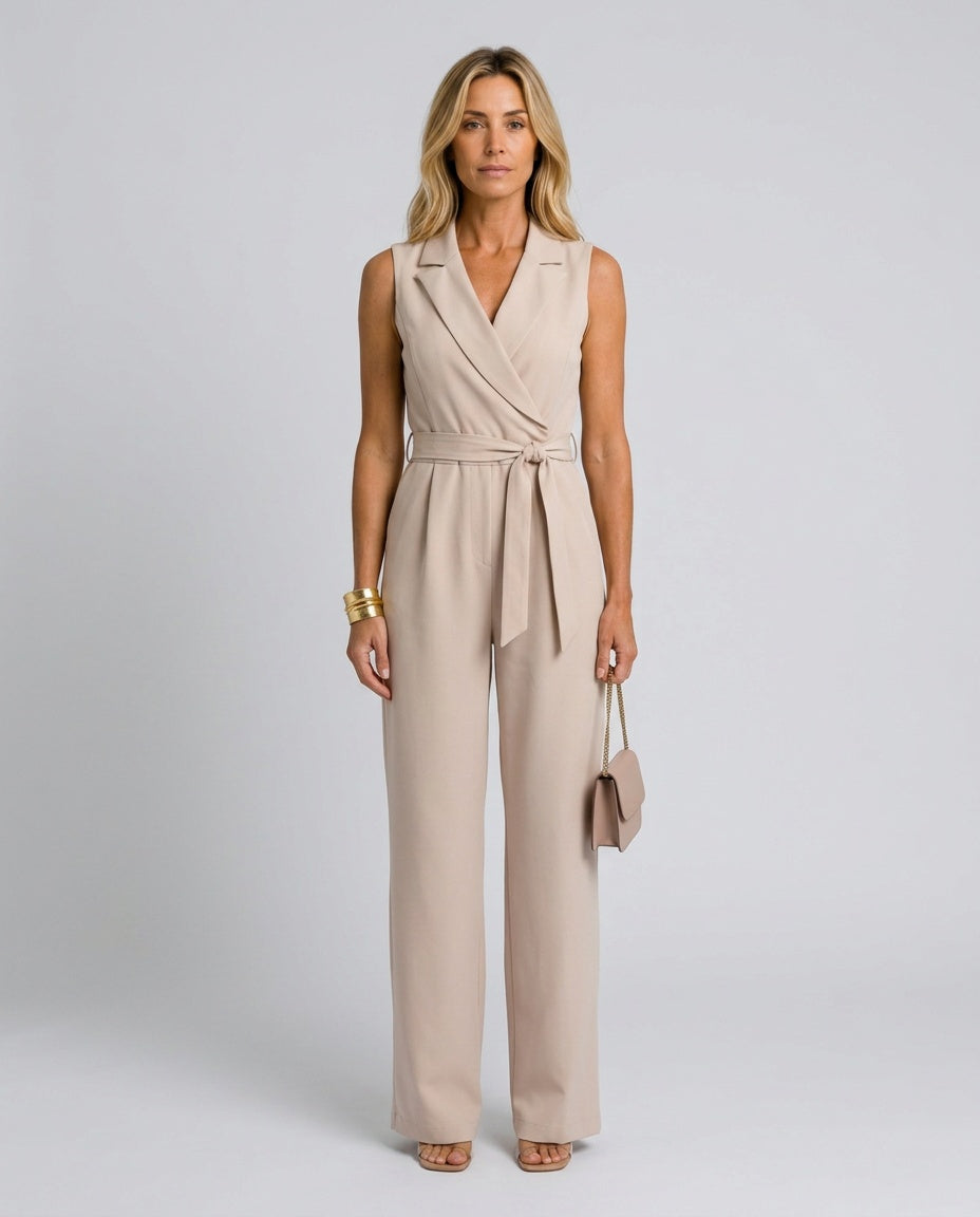 Frankie | Sleeveless Wrap-Look Wide-Leg Jumpsuit