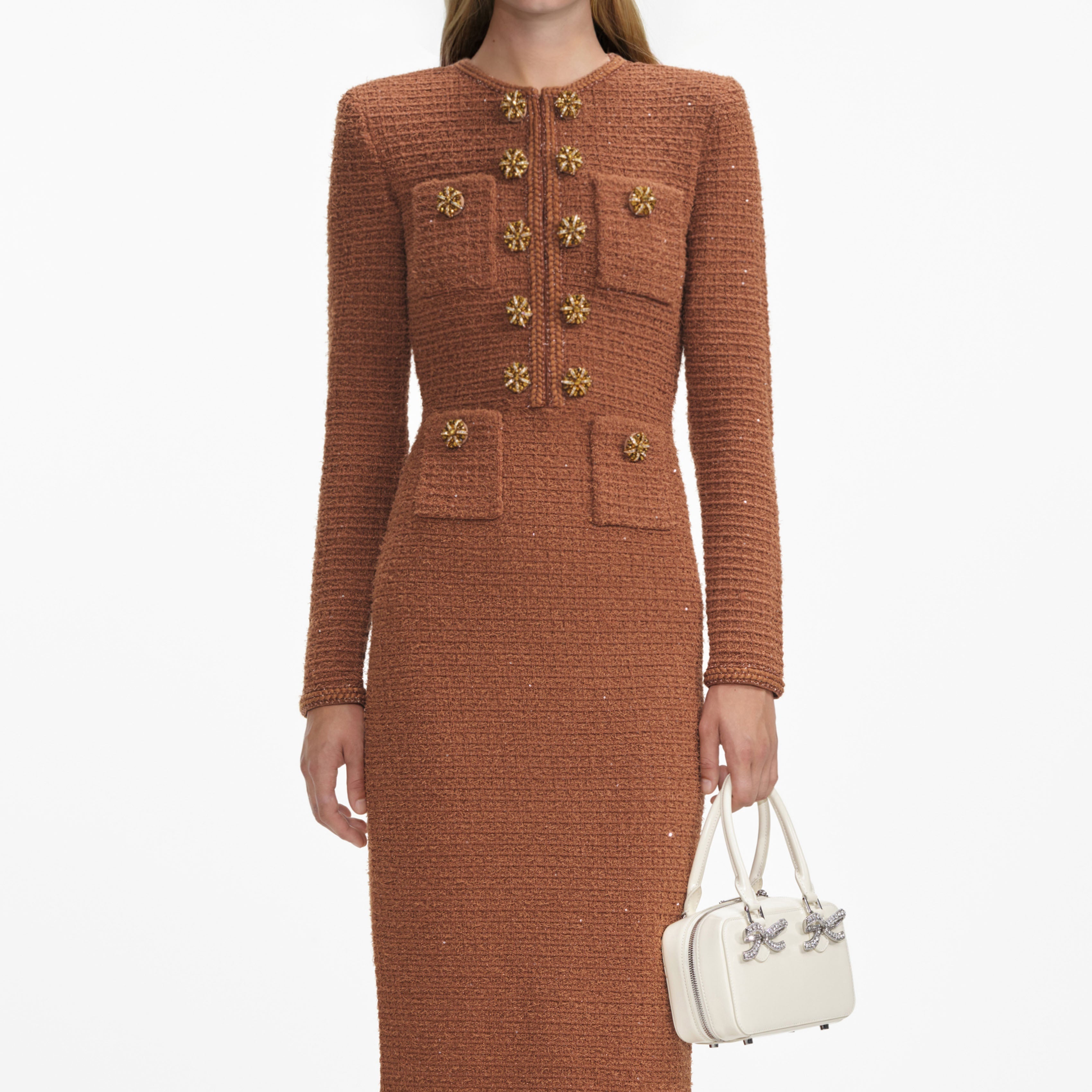 Tamsin | Button-Front Textured Knit Midi Dress