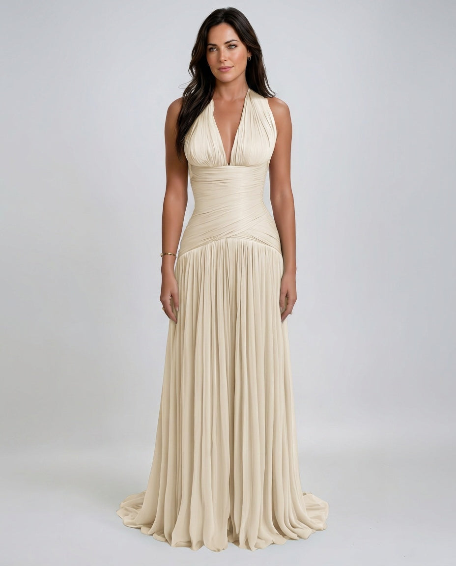 Leticia | Halter Neck Gathered Maxi Dress