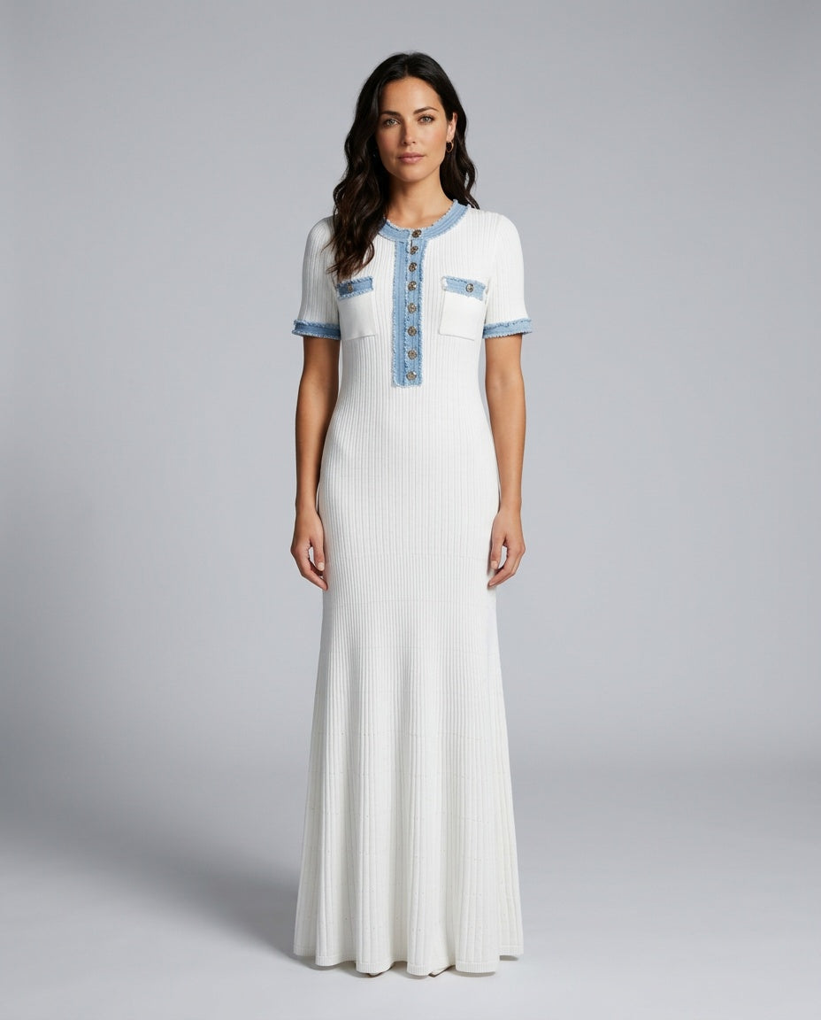 Arden | Denim-Trim Knitted Maxi Dress