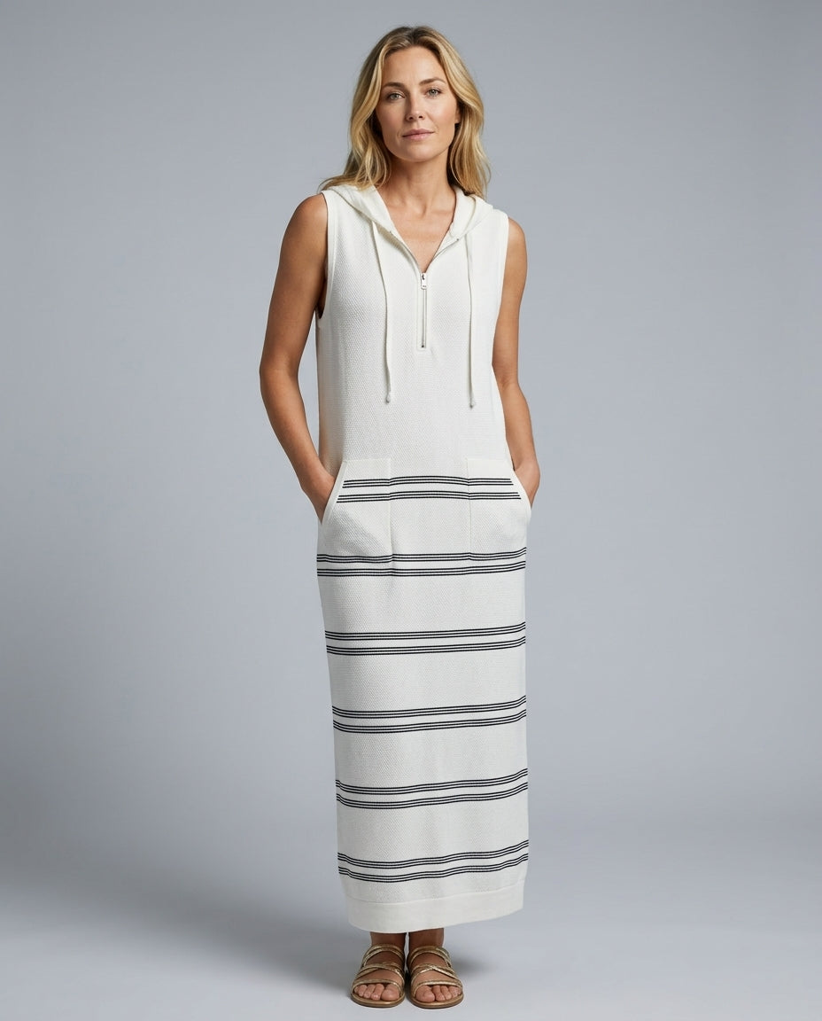 Maren | Sleeveless Hooded Striped Knit Maxi Dress