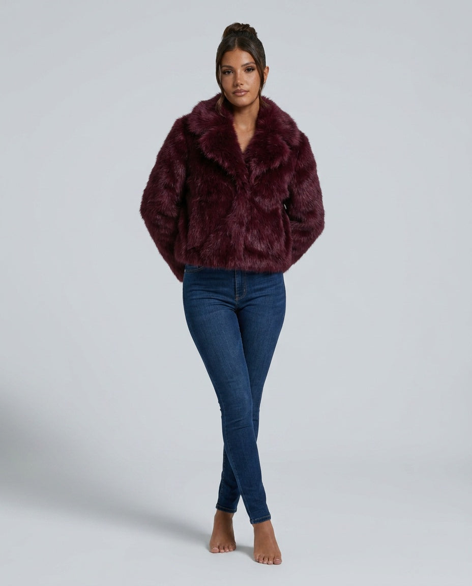 Noelia | Plush Stand Collar Faux Fur Coat