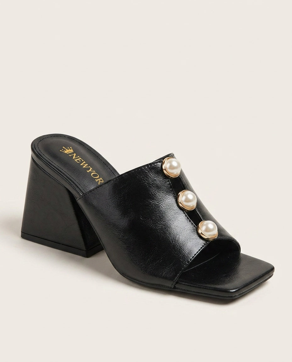 Emerson | Pearl Detail Block Heel Mules