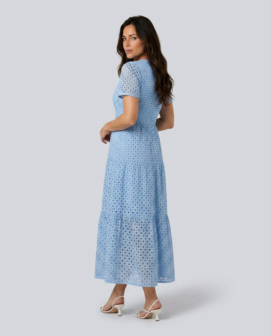 Mira | V-Neck Short Sleeve Tiered Midi Dress