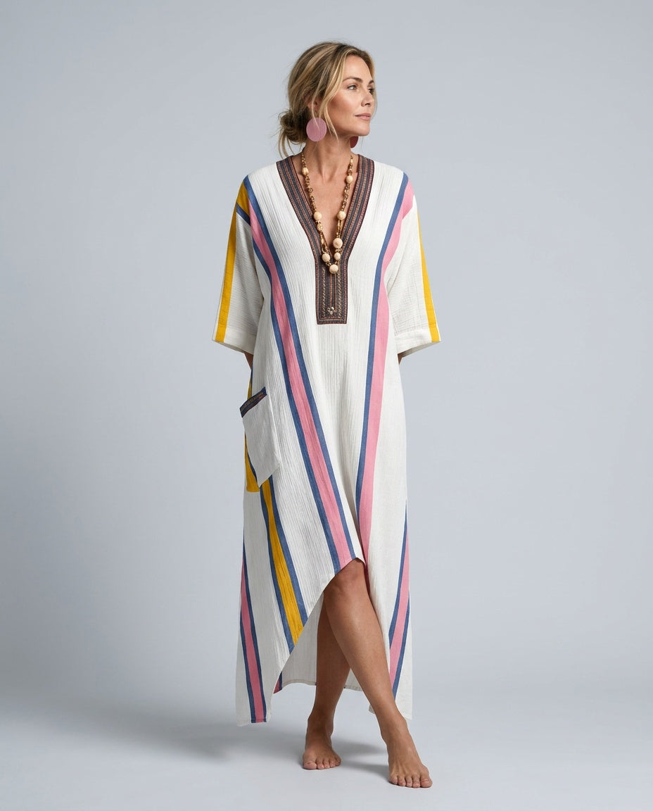 Margot | Striped Wide Sleeve Kaftan Maxi Dress