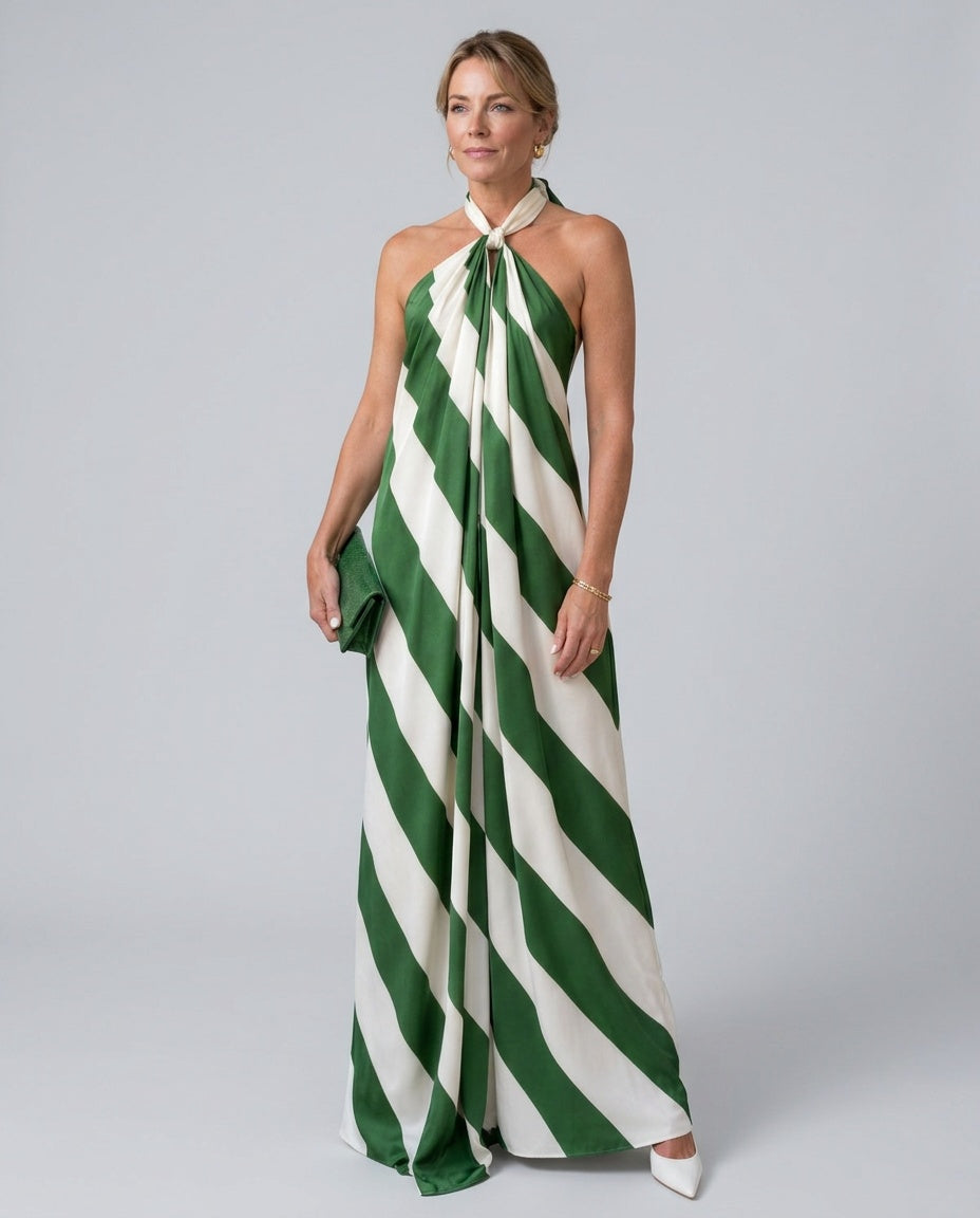 Imogen | Striped Halter Neck Flowing Maxi Dress
