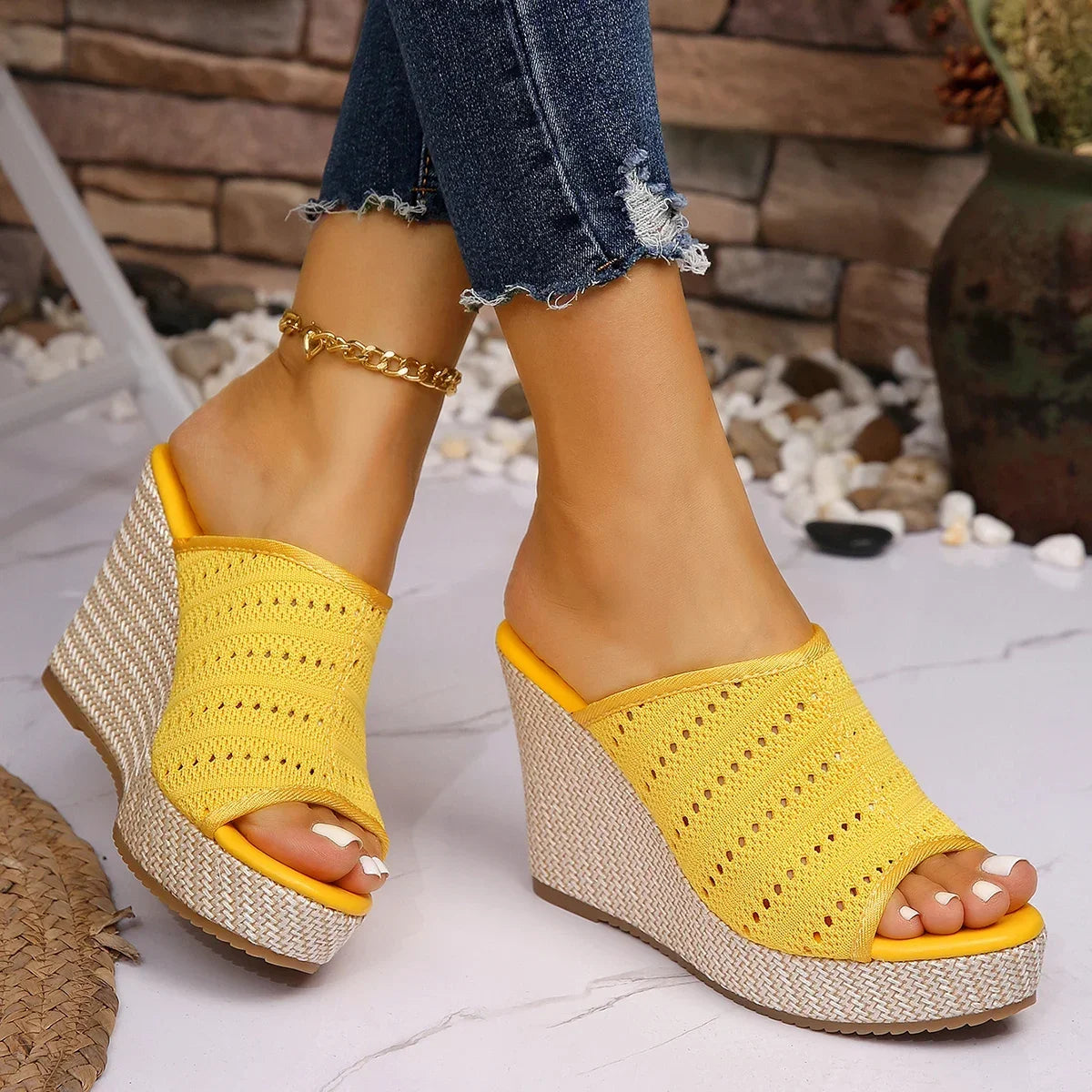 Rocio | Perforated Knit Espadrille Wedge Sandals